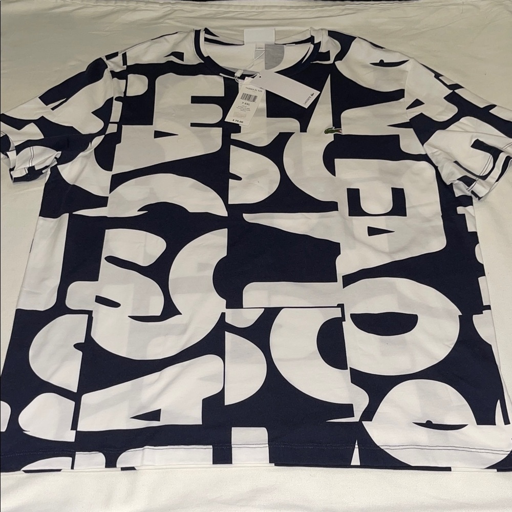 Lacoste Men's Navy and White Letter Print T-Shirt